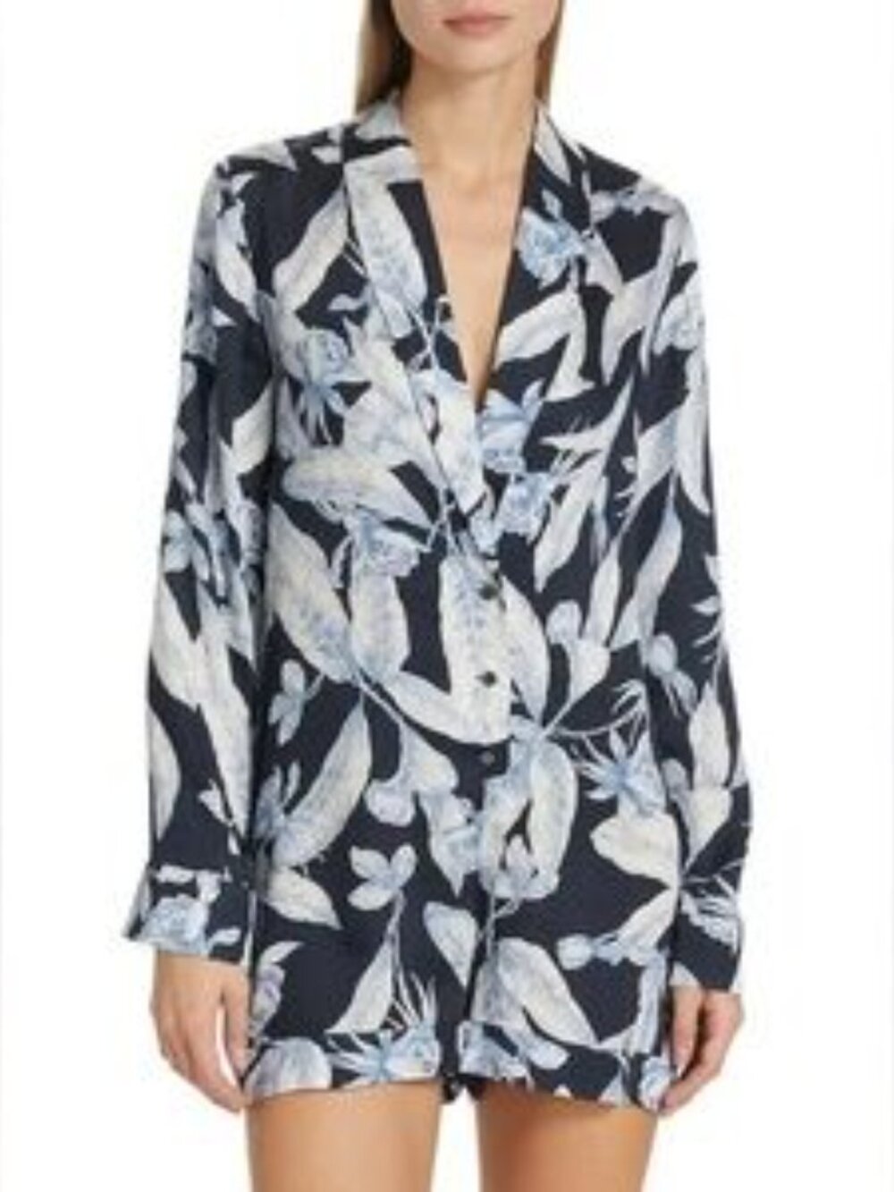 Alexis Laddie Floral Print Tailored Resort Romper Maldive Navy Blue size S